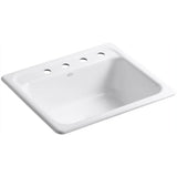 Mayfield White Cast Iron 25 in. 4-Hole Single Bowl Drop-in Kitchen Sink - Super Arbor