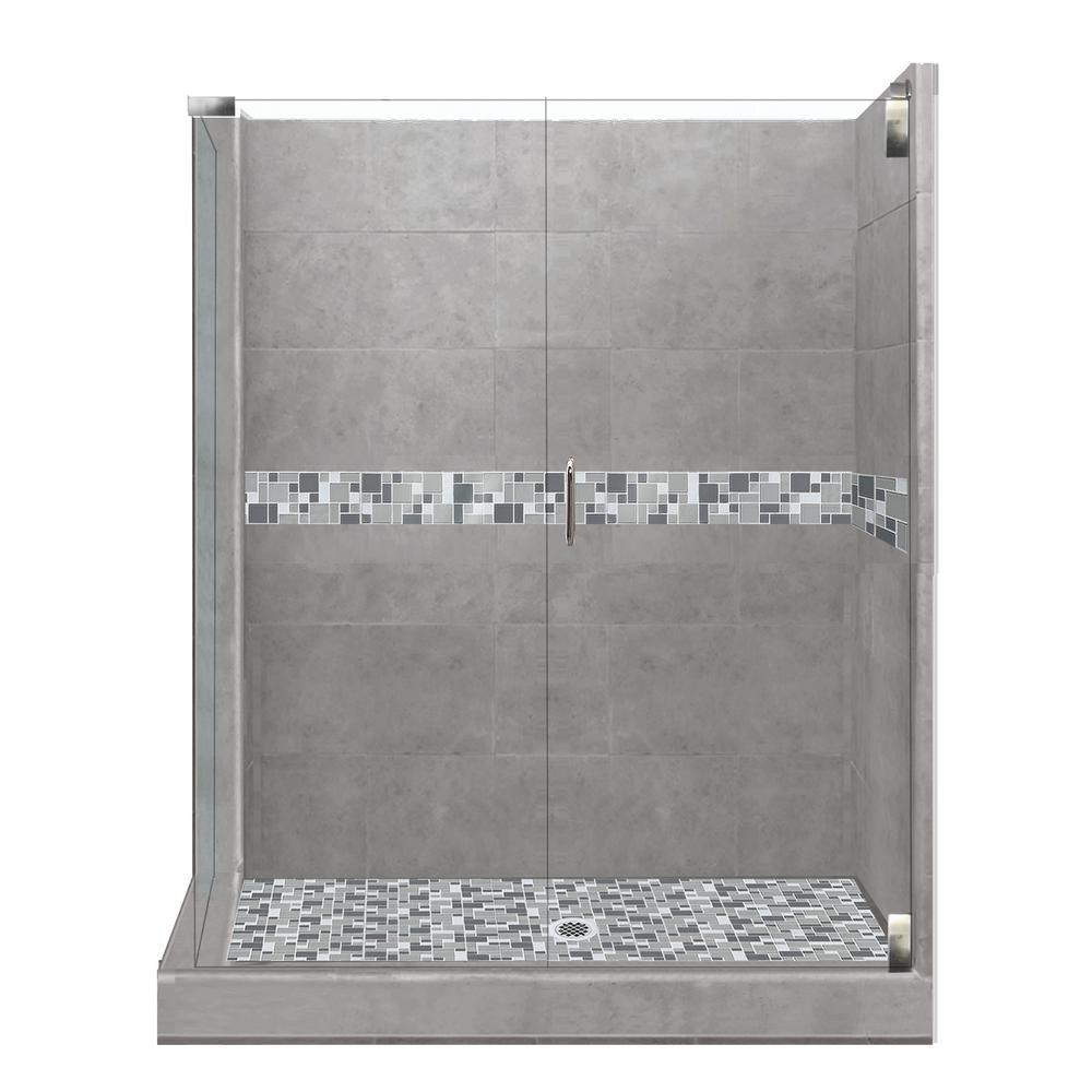 Newport Grand Hinged 42 in. x 48 in. x 80 in. Right-Hand Corner Shower Kit in Wet Cement and Black Pipe Hardware - Super Arbor