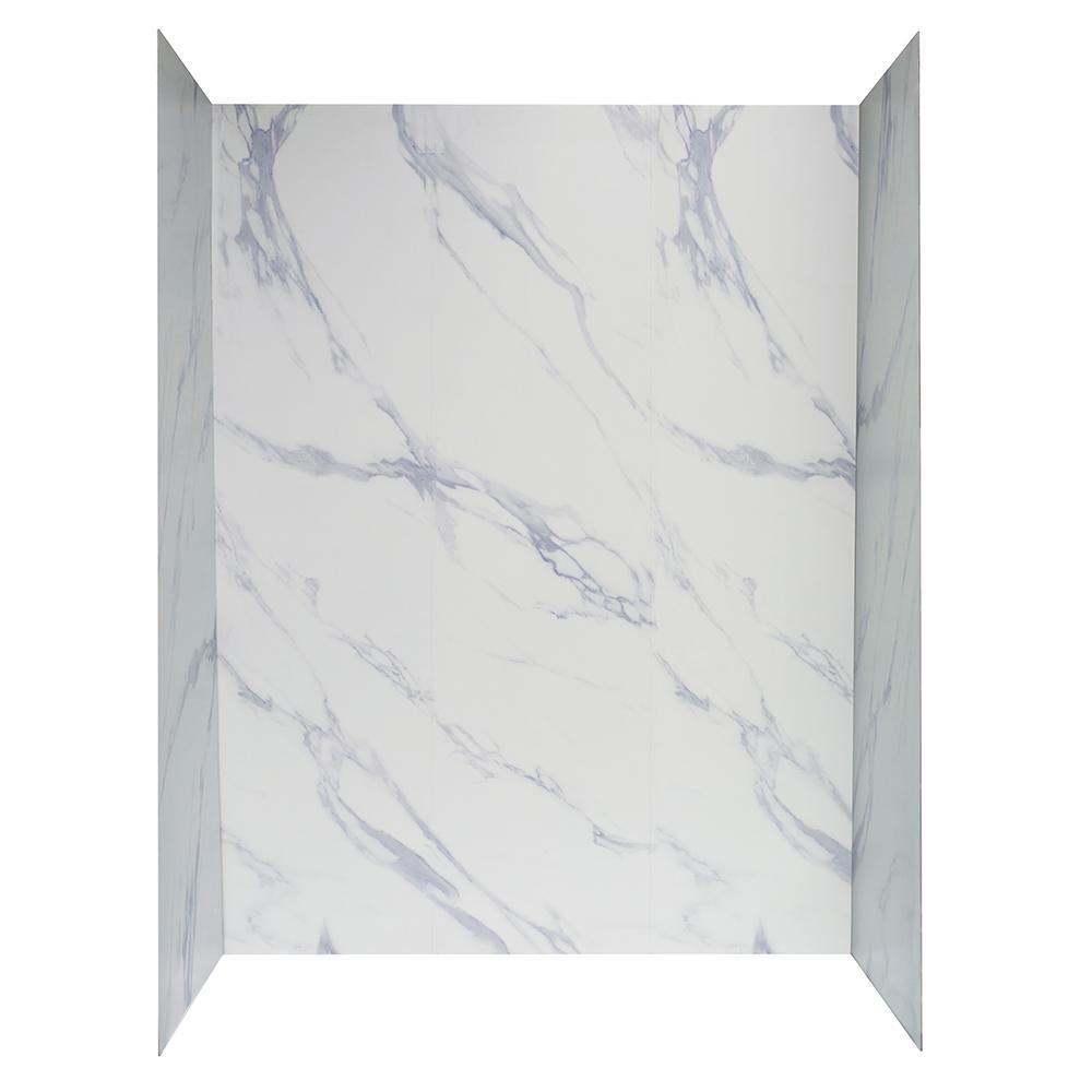 Lagoon 60 in. x 76 in. Left Drain Alcove Shower Kit in Carrara White and Silver Hardware - Super Arbor