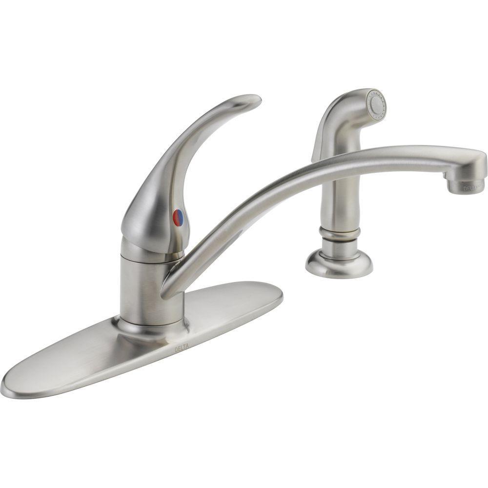 Foundations Single-Handle Standard Kitchen Faucet with Side Sprayer in Chrome - Super Arbor