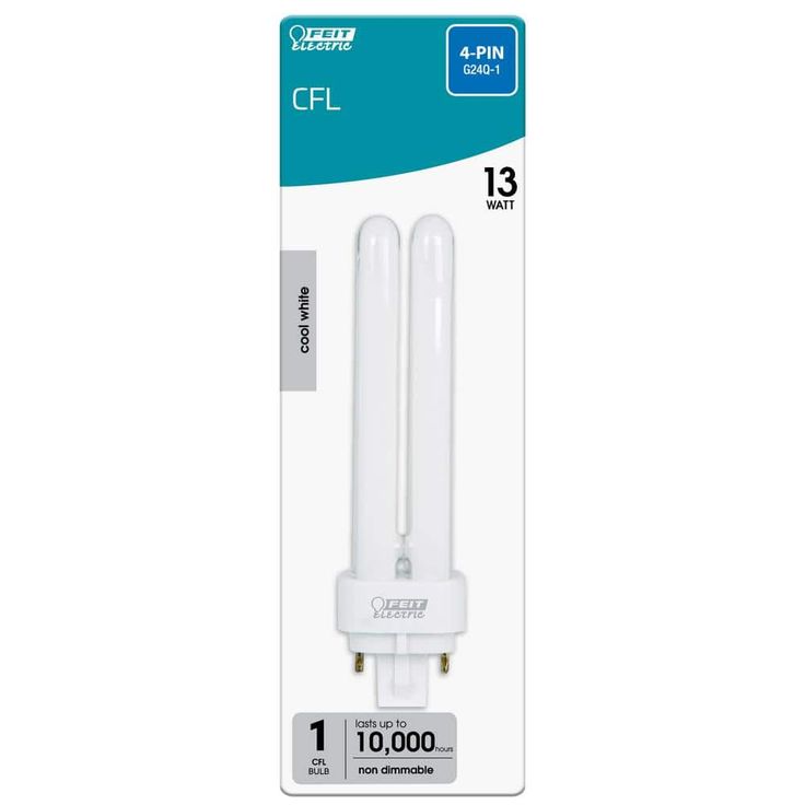 13W Equiv PL CFLNI Quad Tube 4-Pin Plug-in G24Q-1 Base Compact Fluorescent CFL Light Bulb, Cool White 4100K (24-Pack)