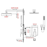 Shower System Wall Mounted with 12 in. Square Rainfall Shower head and Handheld Shower Head Set, Matte Black - Super Arbor