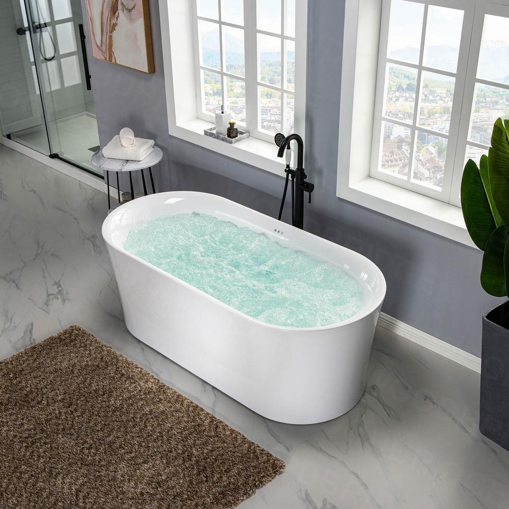 Diana 67 in. Acrylic Freestanding Double Ended Air Bath Bathtub with Drain and Overflow Included in White