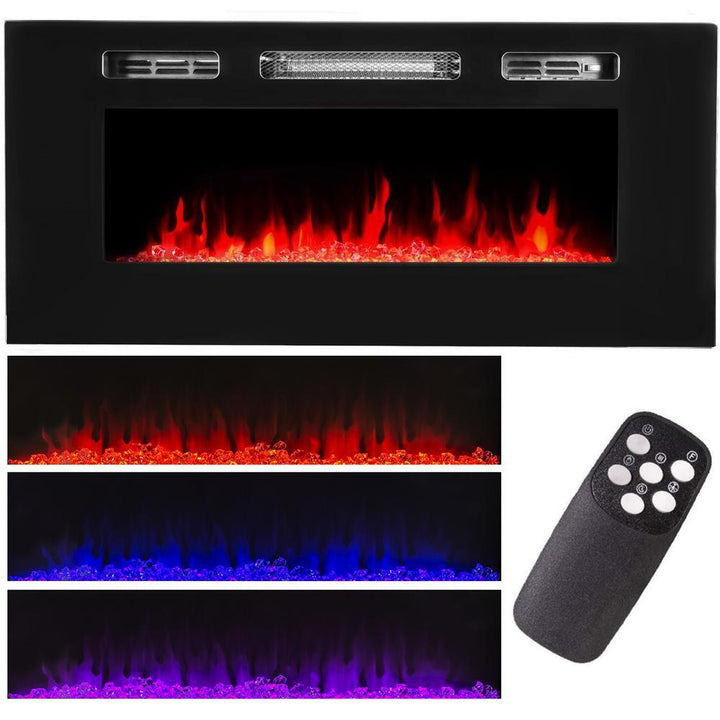 40 in. 5,100 BTU Recessed In-Wall Electric Heater Smokeless Fireplace with 3-Changeable Flame Color and Remote Control - Super Arbor