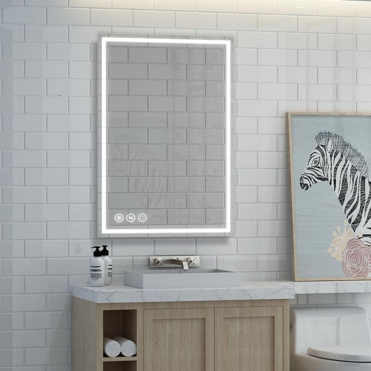24in x 36in Frameless Led Lighted Bathroom Wall Mounted Mirror