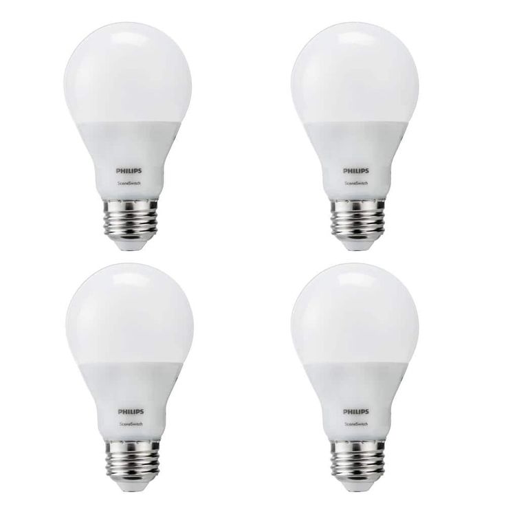 Philips 60-Watt Equivalent A19 SceneSwitch LED Light Bulb Soft White (2700K)/Amber (2500K)/ Warm Glow (2200K) (4-Pack)
