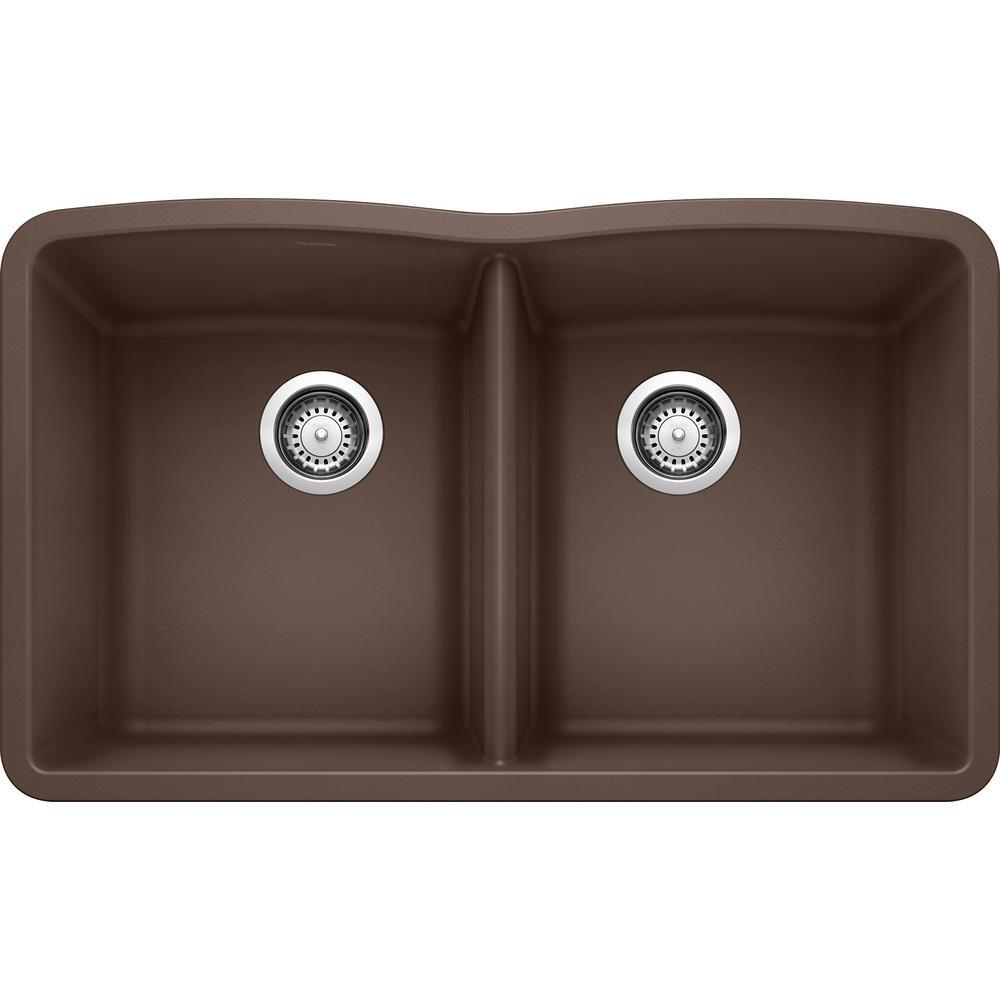 DIAMOND Undermount Granite Composite 32.06 in. 50/50 Double Bowl Kitchen Sink in White - Super Arbor