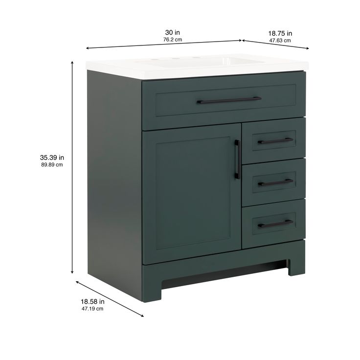 Style Selections Cauley 30-in Viridian Green Single Sink Bathroom Vanity with White Cultured Marble Top
