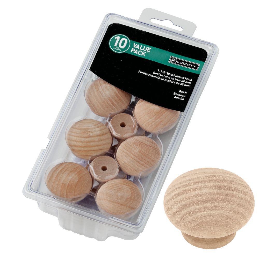 Classic 1-1/2 in. (38 mm) Birch Wood Round Cabinet Knob (10-Pack) - Super Arbor