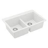 White Quartz 33 in. 50/50  Double Bowl Composite Drop-in Kitchen Sink - Super Arbor