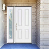 51 in. x 80 in. 4-Panel Primed White Right-Hand Steel Prehung Front Door with 12 in. Clear Glass Sidelite 4 in. Wall - Super Arbor
