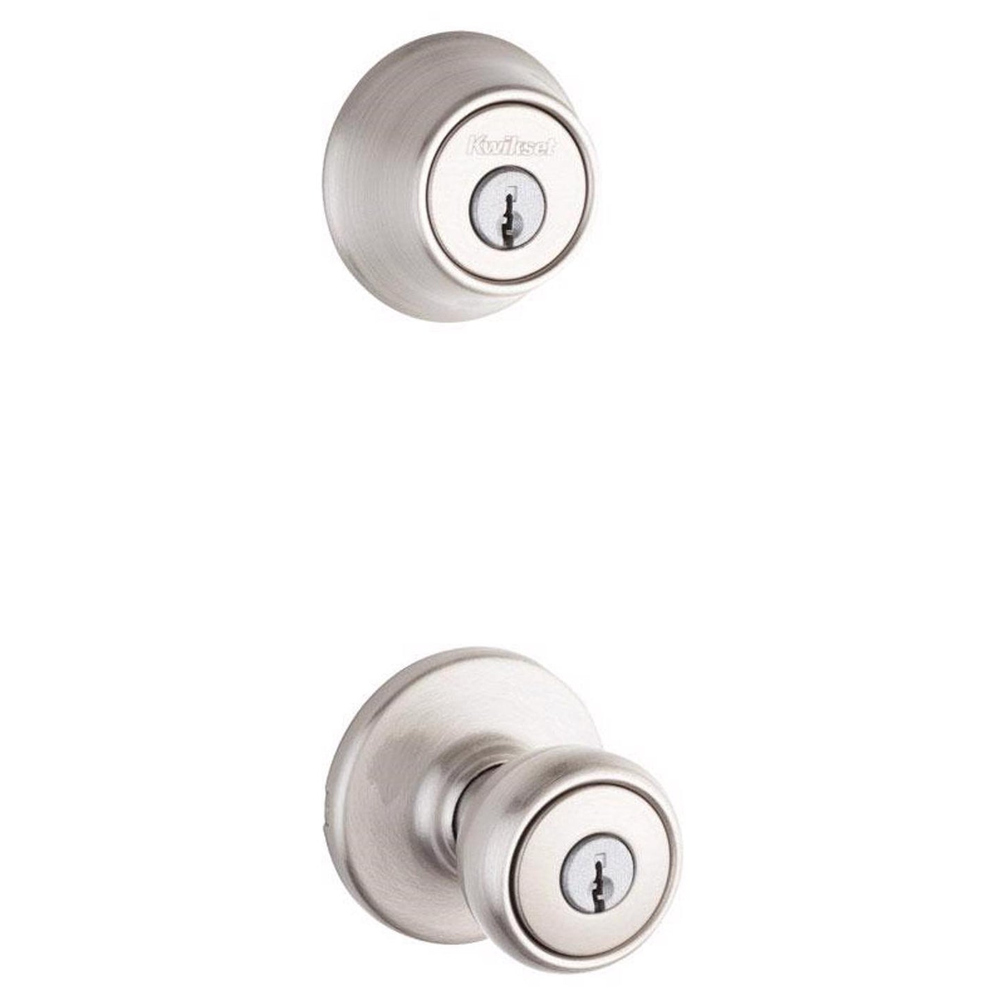 Kwikset Tylo Satin Nickel Entry Knob & Single Cylinder Deadbolt, ANSI/BHMA Grade 3, 1-3/4 in
