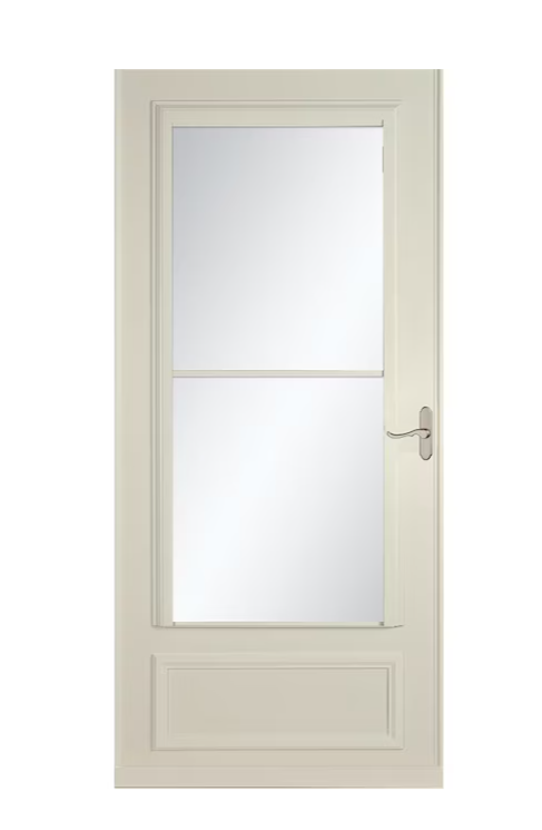 LARSON Savannah 36-in x 81-in Almond Mid-view Retractable Screen Wood Core Storm Door with Brushed Nickel Handle