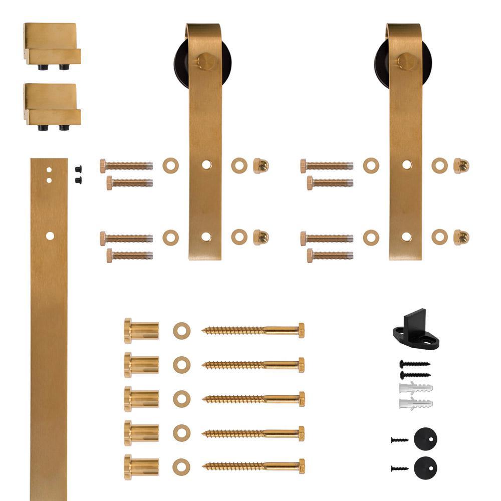 Soft Closed Satin Brass PVD Rolling Barn Door Hardware Kit with 2-3/4 in. Wheel - Super Arbor