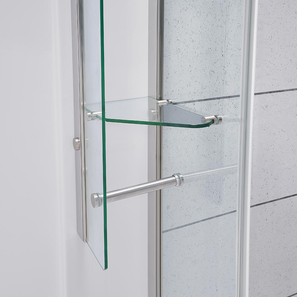 Glamour 34 in. x 76.40 in. Corner Drain Corner Shower Kit in Satin Nickel and White - Super Arbor
