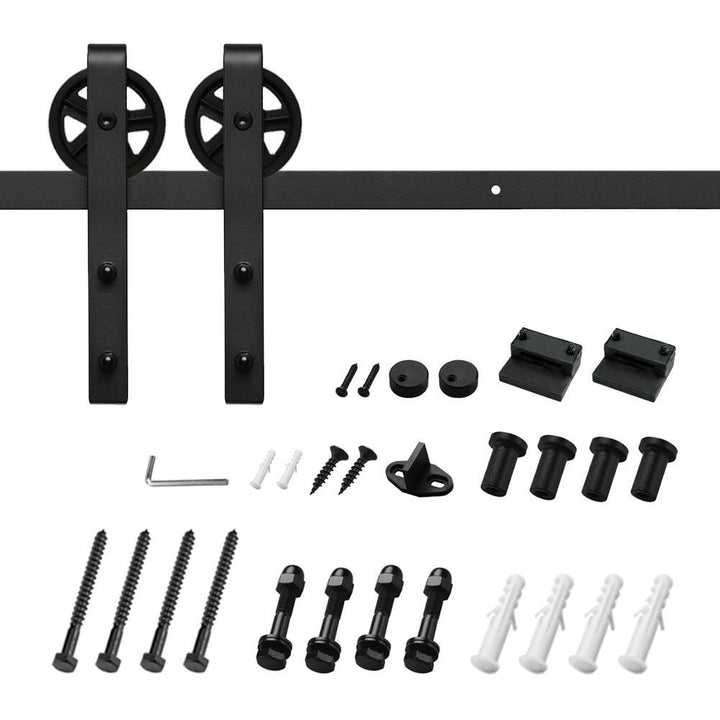 5 ft./60 in. Black Sliding Barn Door Track and Hardware Kit with Bigwheel J-Shape Hanger For Single Door - Super Arbor