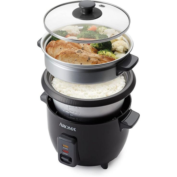 6-Cup Black Rice Cooker with Removable Steam Tray