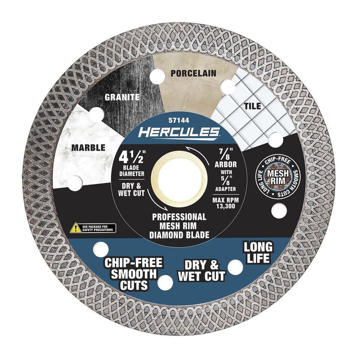 Hercules 4-1/2 in. Professional Continuous Mesh-Rim Diamond Blade, 7/8 in. Arbor with 5/8 in. Adapter
