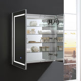 Spazio 36 in. W x 36 in. H Recessed or Surface Mount Medicine Cabinet with LED Lighting and Mirror Defogger - Super Arbor