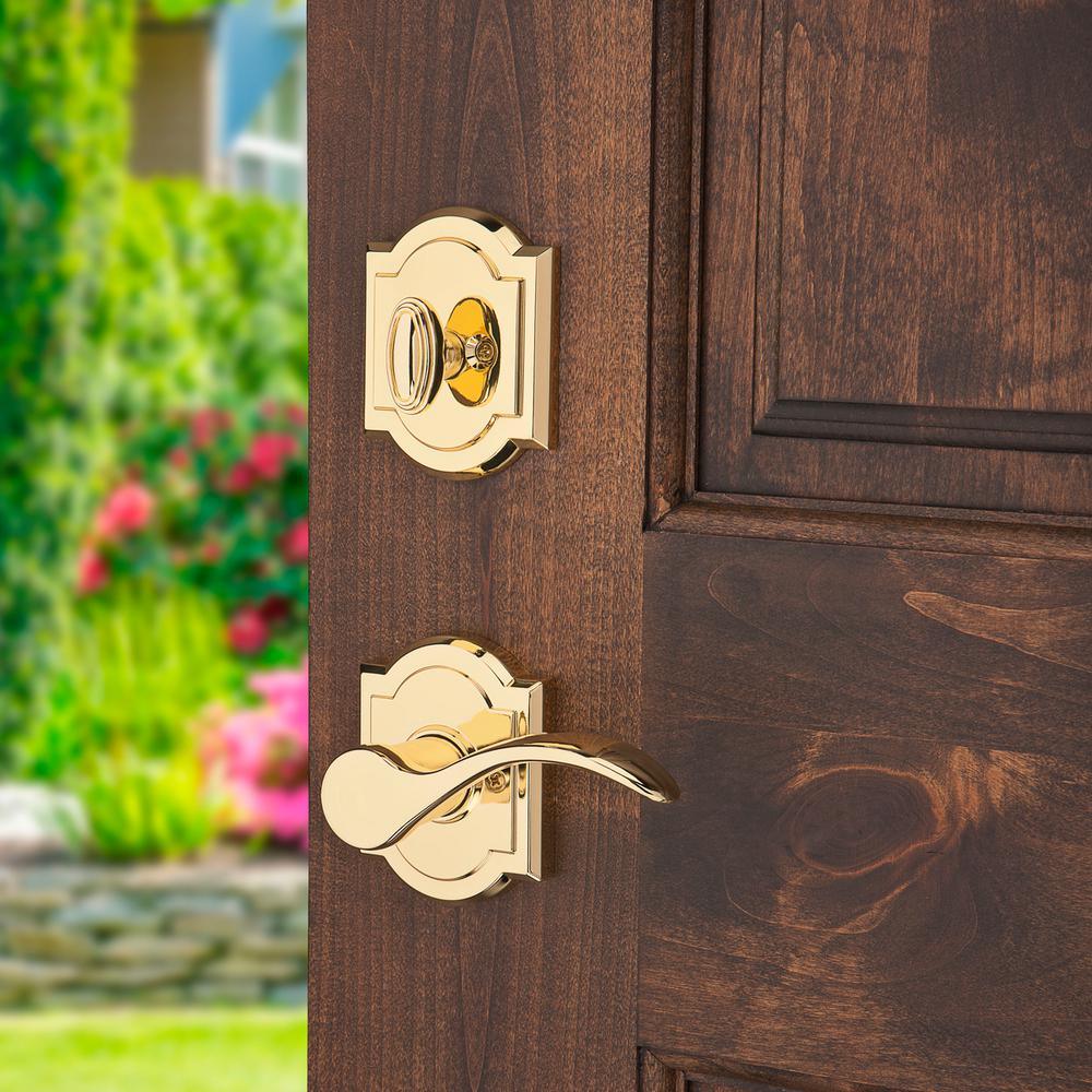 Prestige Avendale Single Cylinder Lifetime Polished Brass Door Handleset & Arch Rose Tobin Door Lever feat SmartKey - Super Arbor