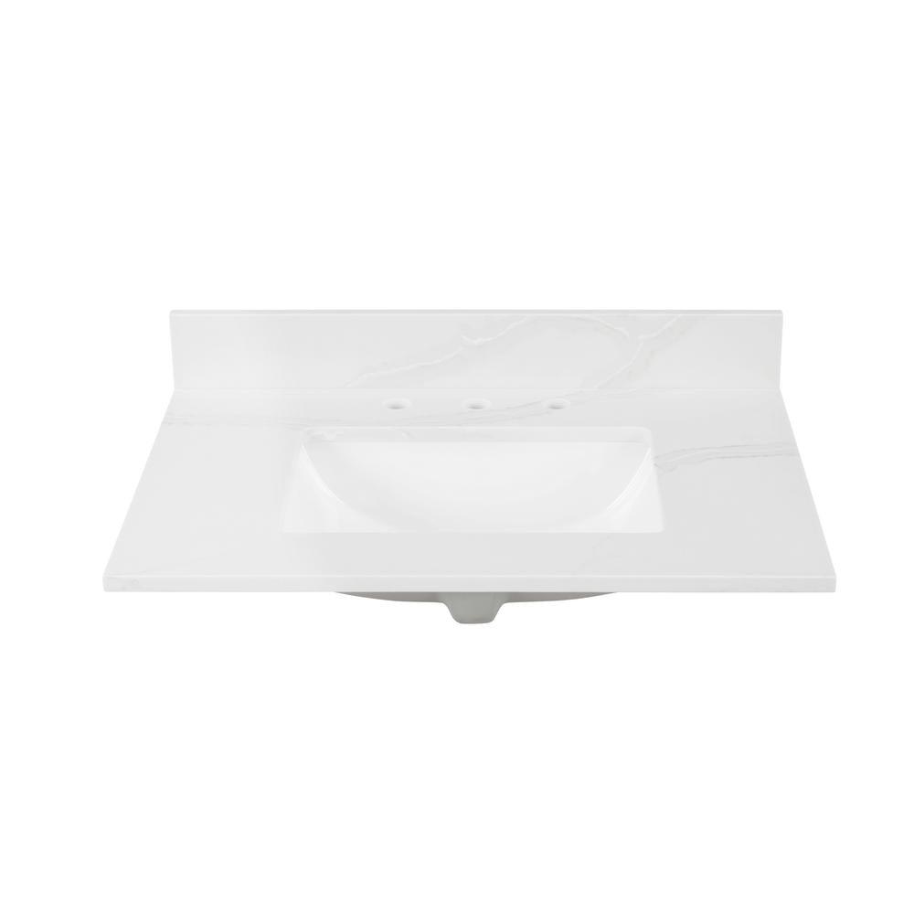 43 in. W x 22 in. D x 0.75 in. H Quartz Vanity Top in Statuario White with White Basin - Super Arbor