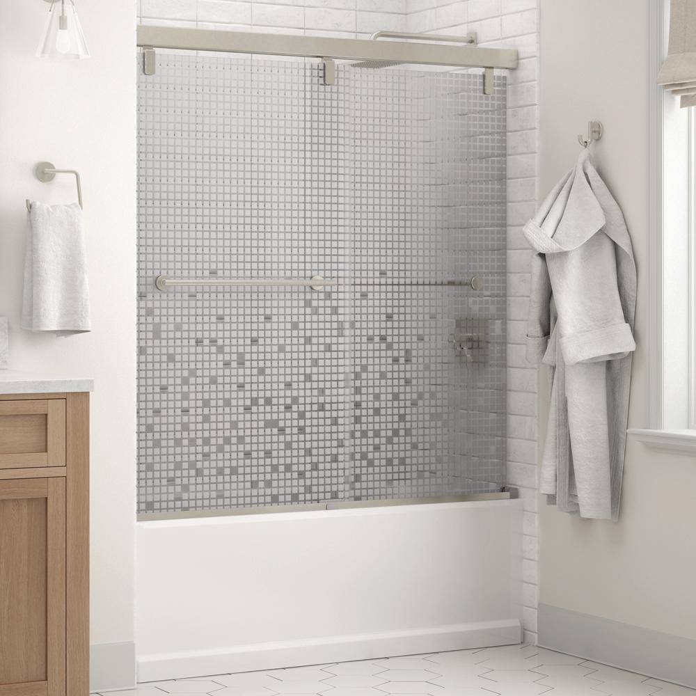 Everly 60 in. x 59-1/4 in. Mod Semi-Frameless Sliding Bathtub Door in Bronze and 1/4 in. (6mm) Droplet Glass - Super Arbor