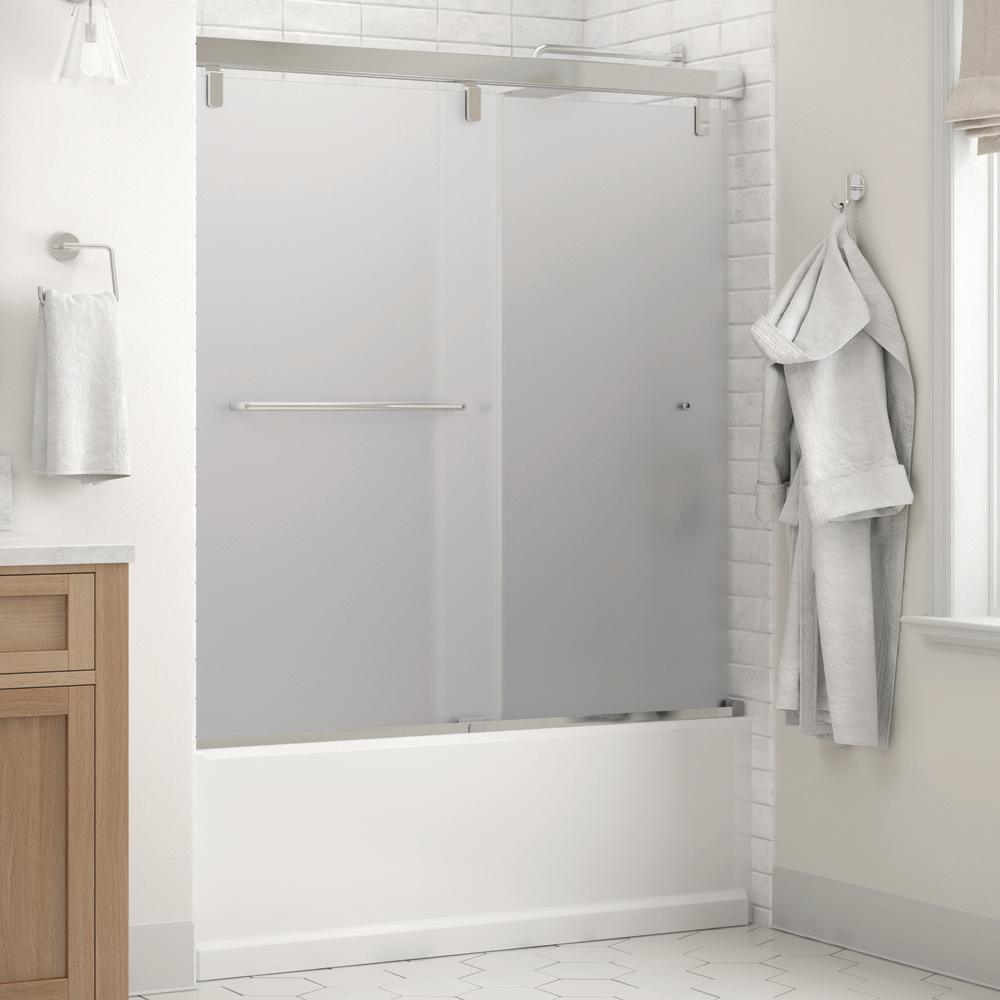 Simplicity 60 x 59-1/4 in. Frameless Mod Soft-Close Sliding Bathtub Door in Chrome with 1/4 in. (6mm) Clear Glass - Super Arbor