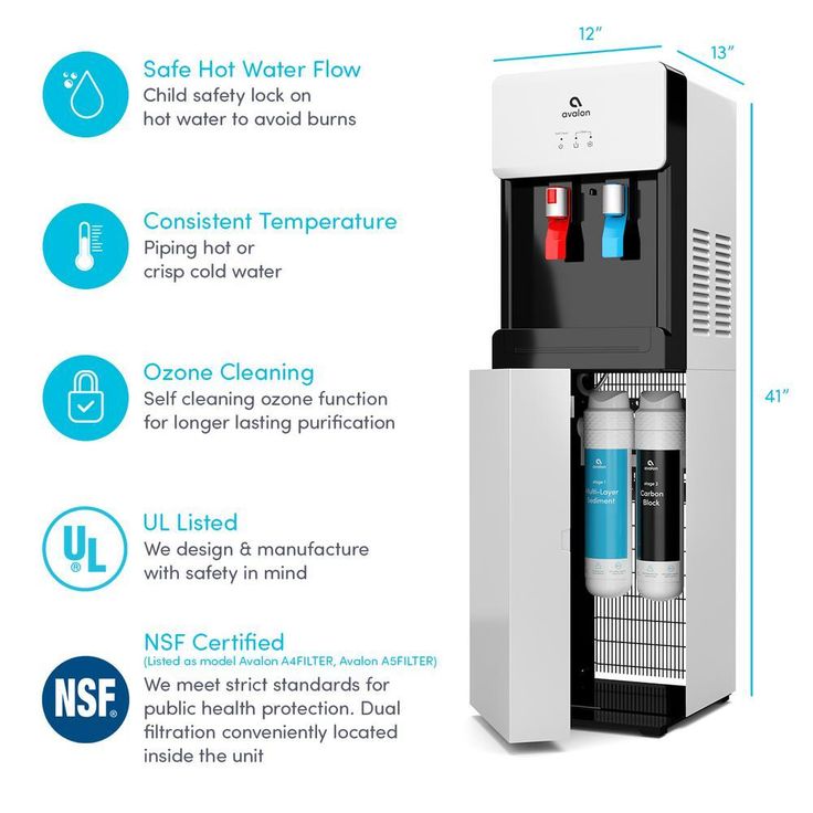 Self-Cleaning Touchless Bottle-Less Water Cooler Dispenser with Hot/Cold Water, Child Lock, NSF/UL/ENERGY STAR, White