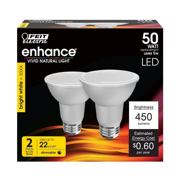 Feit Electric 50-Watt Equivalent PAR20 Dimmable CEC Title 24 Compliant LED ENERGY STAR 90+ CRI Flood Light Bulb, Bright White (2-Pack)