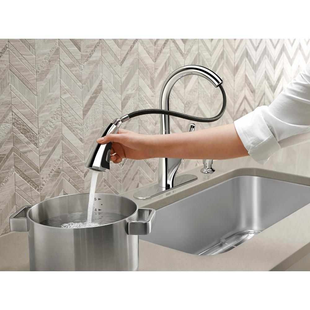 Trielle Single-Handle Pull-Down Sprayer Kitchen Faucet in Chrome - Super Arbor