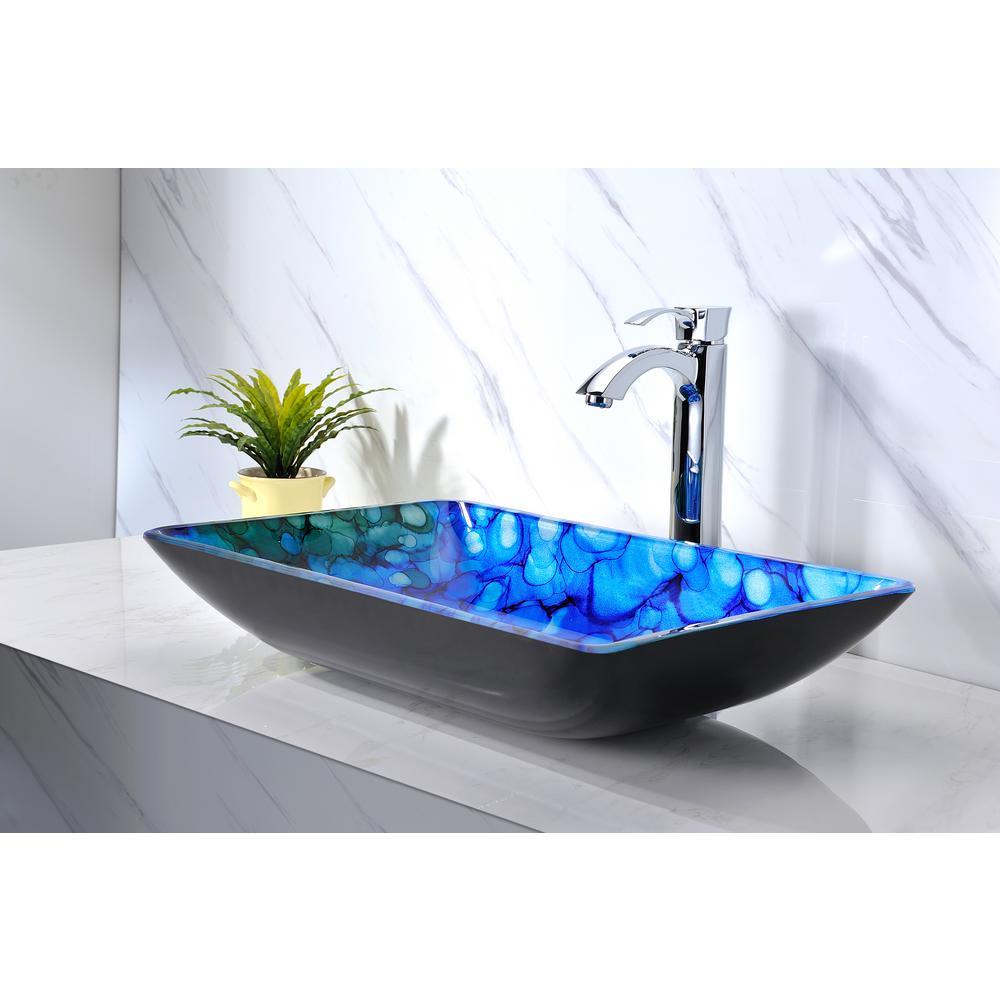 Avao Deco-Glass Vessel Sink in Lustrous Blue - Super Arbor