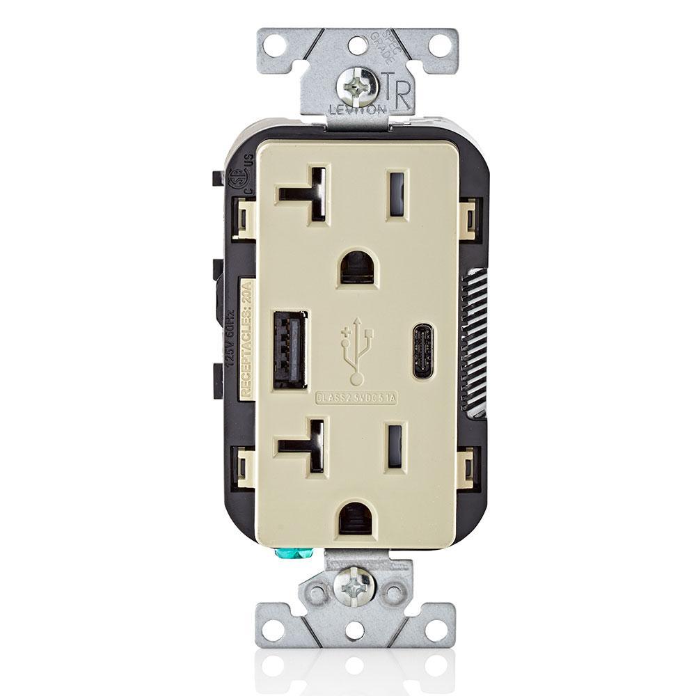 20 Amp Tamper Resistant Duplex Outlet with Type A and Type-C USB Chargers, White - Super Arbor