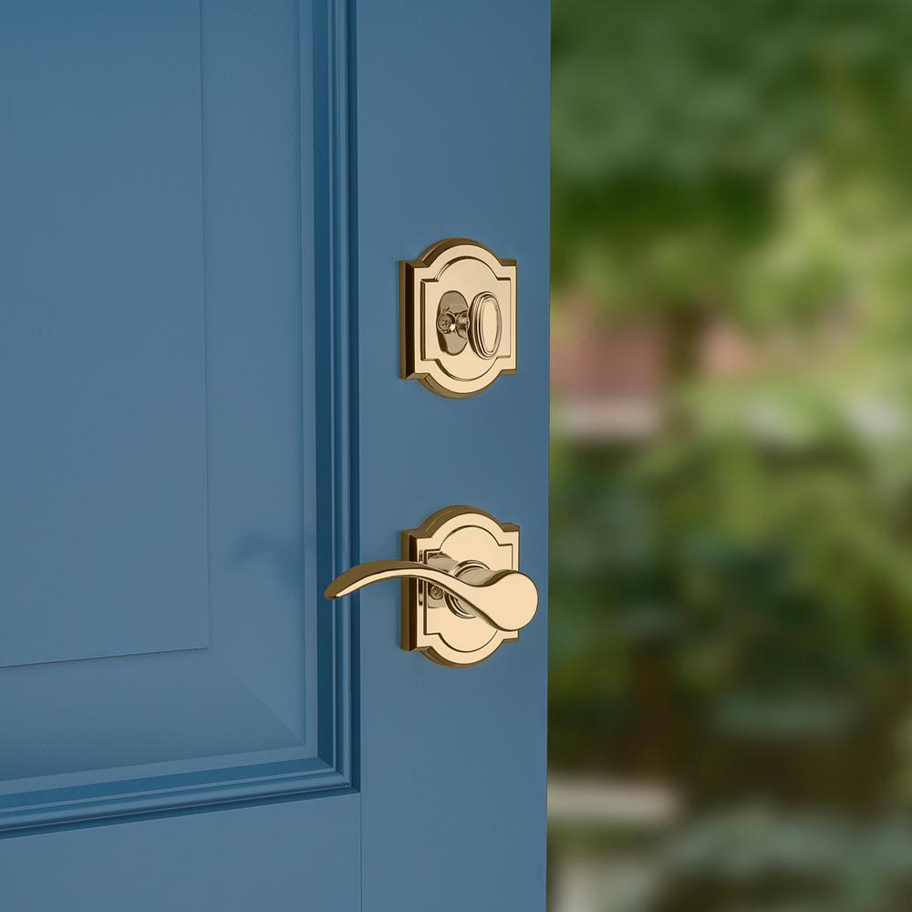 Prestige Avendale Single Cylinder Lifetime Polished Brass Door Handleset & Arch Rose Tobin Door Lever feat SmartKey - Super Arbor