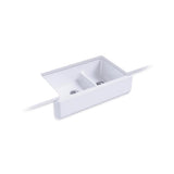 Whitehaven Smart Divide Self-Trimming Farmhouse Apron Front Cast Iron 36 in. Double Bowl Kitchen Sink in White - Super Arbor
