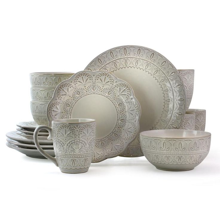 16-Piece Modern White Lace Stoneware Dinnerware Set (Service for 4)