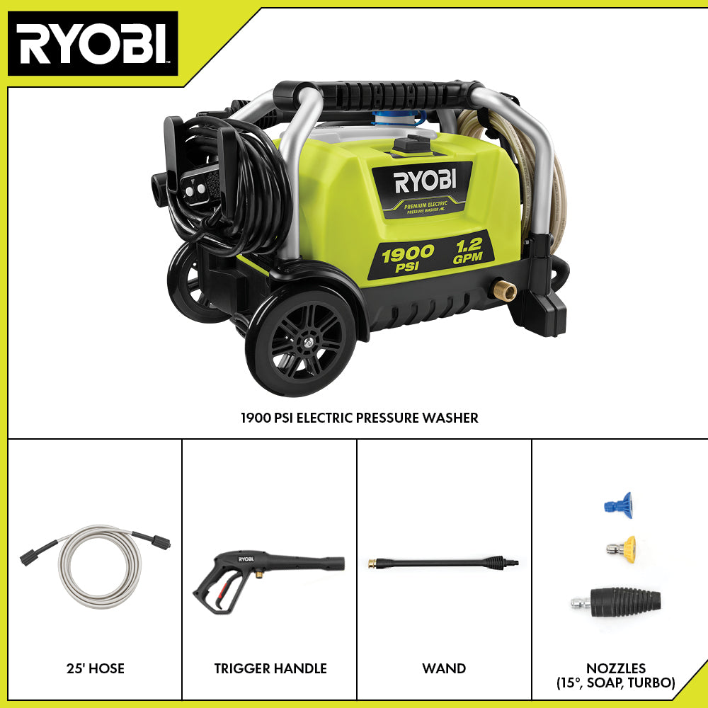 RYOBI 1900 PSI 1.2 GPM Cold Water Electric Pressure Washer (RY1419MT)