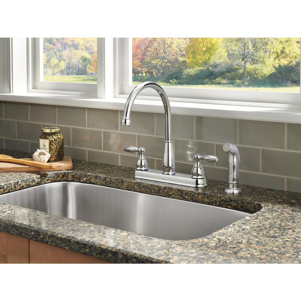 Foundations 2-Handle Standard Kitchen Faucet with Side Sprayer in Chrome - Super Arbor