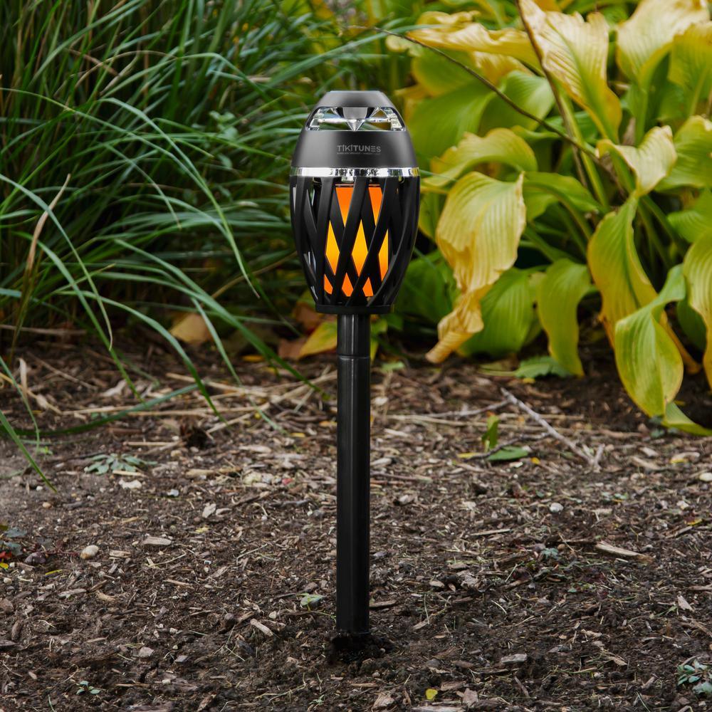 TikiTunes Black Bluetooth Speaker with LED Atmospheric Lighting Effect Bundle & Adjustable 40 in. Pole and Ground Stake - Super Arbor