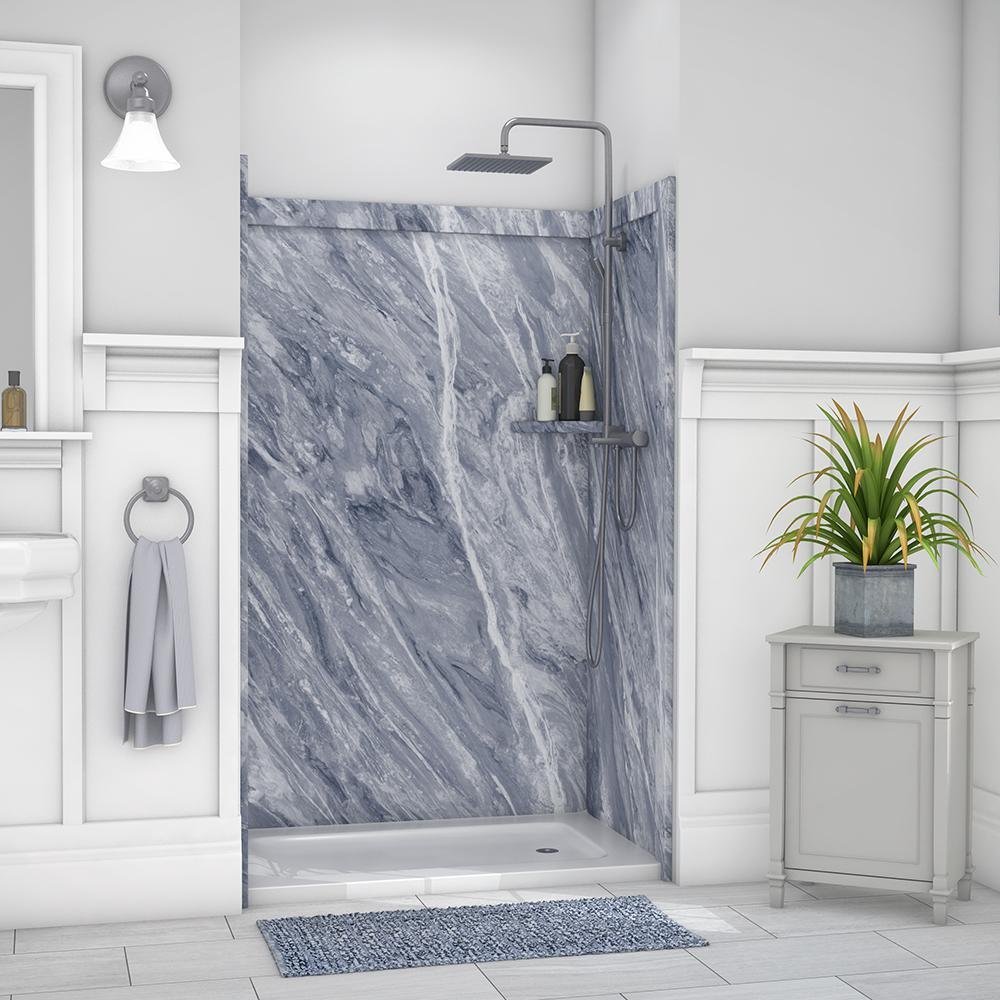 Elegance 36 in. x 48 in. x 80 in. 9-Piece Easy Up Adhesive Alcove Shower Wall Surround in Calacatta White - Super Arbor