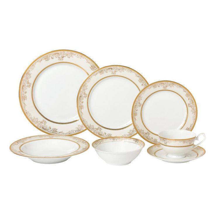 57-Piece Patterned Gold Accent Bone China Dinnerware Set (Service for 8)