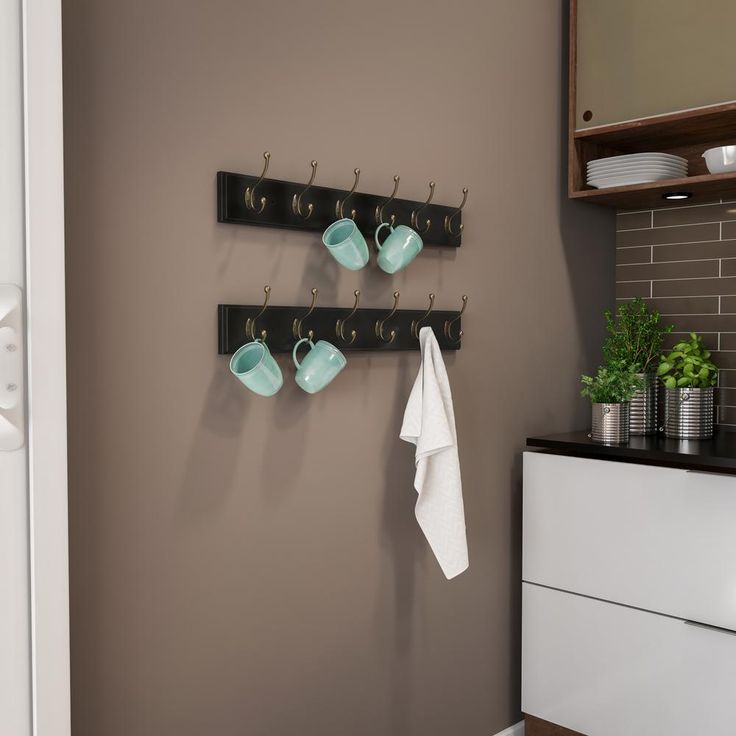 27 in. L Black Rail-Mounted Wall Hook Hanging Rack with 6 Hooks
