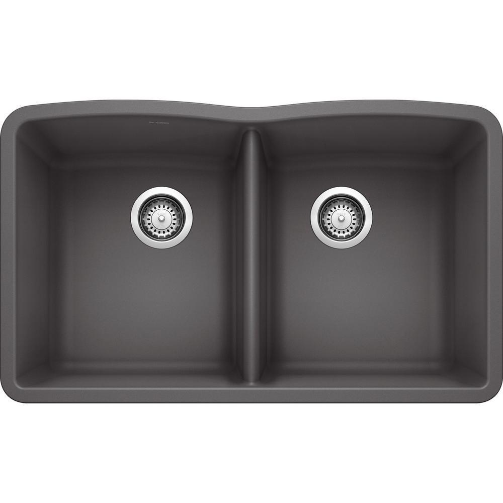 DIAMOND Undermount Granite Composite 32.06 in. 50/50 Double Bowl Kitchen Sink in White - Super Arbor