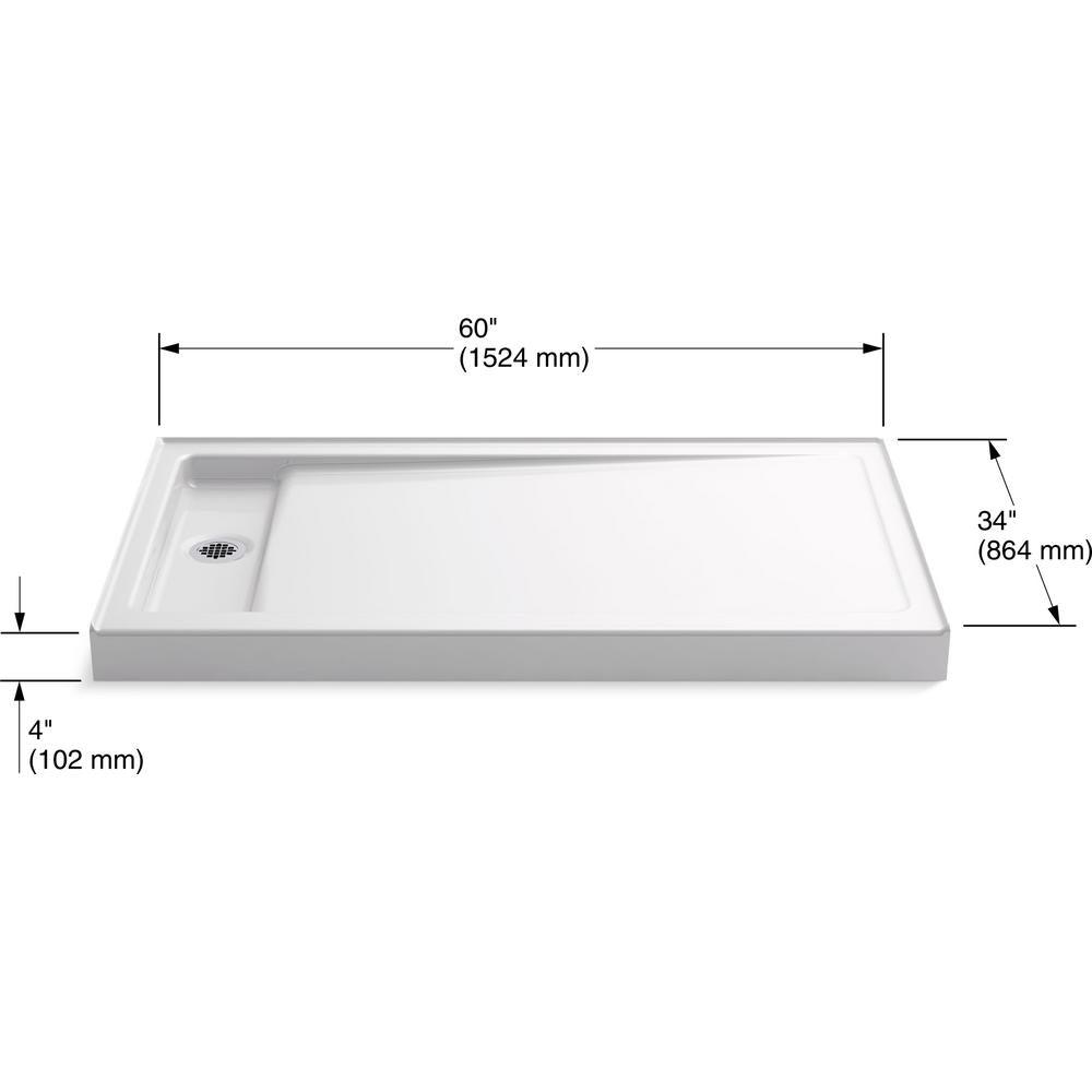 Bellwether 60 in. x 34 in. Single Threshold Shower Base in White - Super Arbor