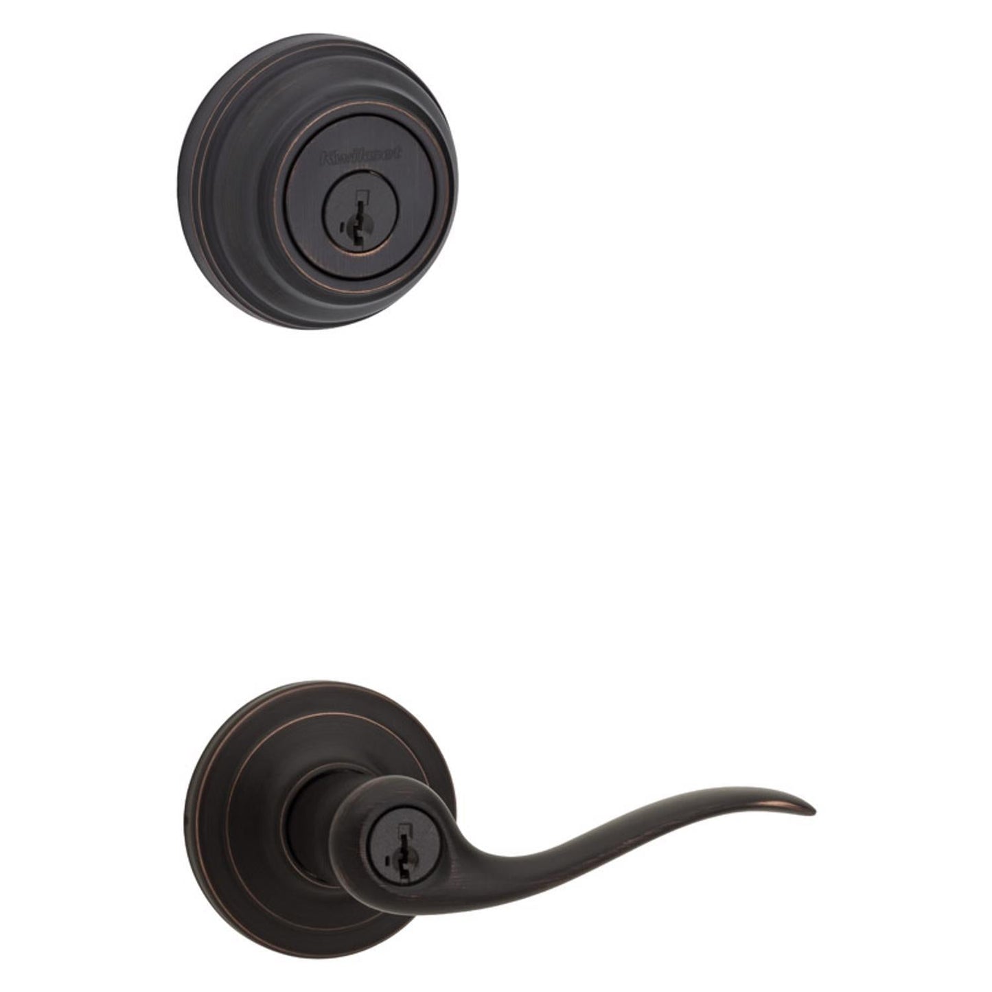 Kwikset SmartKey Tustin Venetian Bronze Entry Lever and Deadbolt Set, ANSI/BHMA Grade 2, KW1, 1-3/4 in.