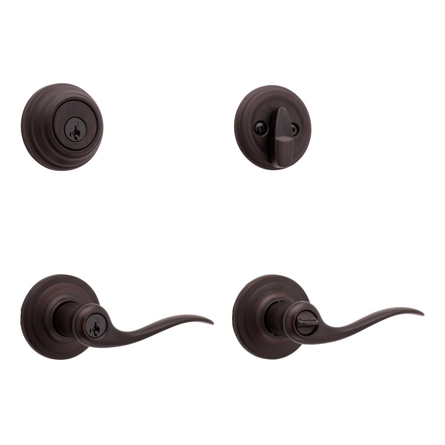 Kwikset SmartKey Tustin Venetian Bronze Entry Lever and Deadbolt Set, ANSI/BHMA Grade 2, KW1, 1-3/4 in.