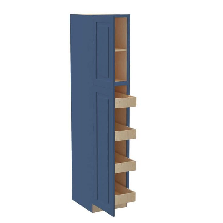 Home Decorators Collection Grayson 18 in. W x 24 in. D x 84 in. H Assembled Plywood Pantry Kitchen Cabinet in Mythic Blue with 4ROT Soft Close LH