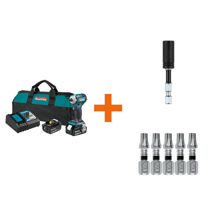 18-Volt LXT Brushless 4-Speed Impact Driver Kit with Impact XPS Insert Bit Holder and ImpactXPS 1 in. Insert Bit, 5-Pack - Super Arbor