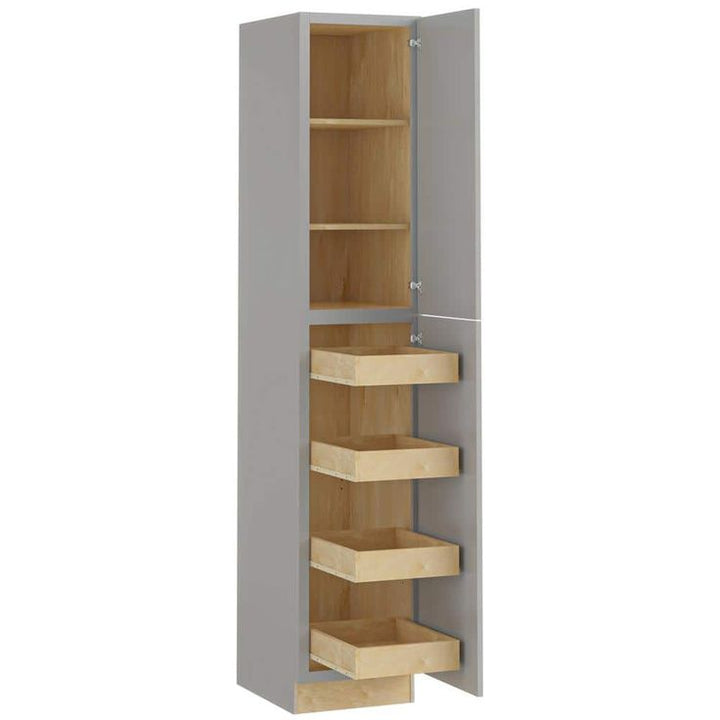 Home Decorators Collection Newport 18 in. W x 24 in. D x 96 in. H Assembled Plywood Pantry Kitchen Cabinet in Pearl Gray with 4ROT Soft Close RH