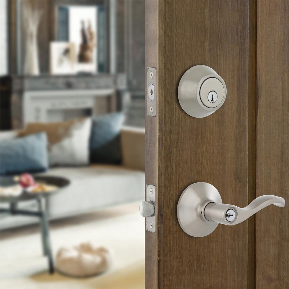 Naples Satin Nickel Entry Lever and Single Cylinder Deadbolt Combo Pack - Super Arbor