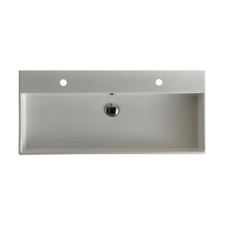 WS Bath Collections Unlimited 100 Wall Mount / Vessel Bathroom Sink in Ceramic White with 2 Faucet Holes